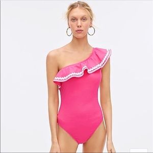 Pink Sz 12 JCrew Ruffle One-Shoulder Swimsuit NWT